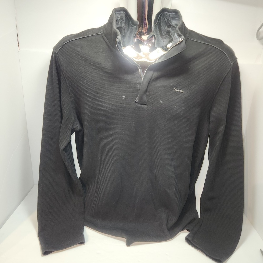 Calvin Klein Henley Style Sweater Men's Medium Black 1/4 Zip Pullover Sweatshirt
